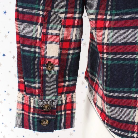 Removable Hood Button Plaid Shirt Taupe Red Navy - Picture 6 of 7